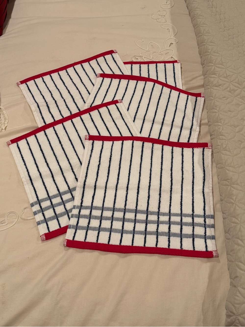 IKEA dishcloths MYRVIKEN White  with Navy Stripes and Red Trim